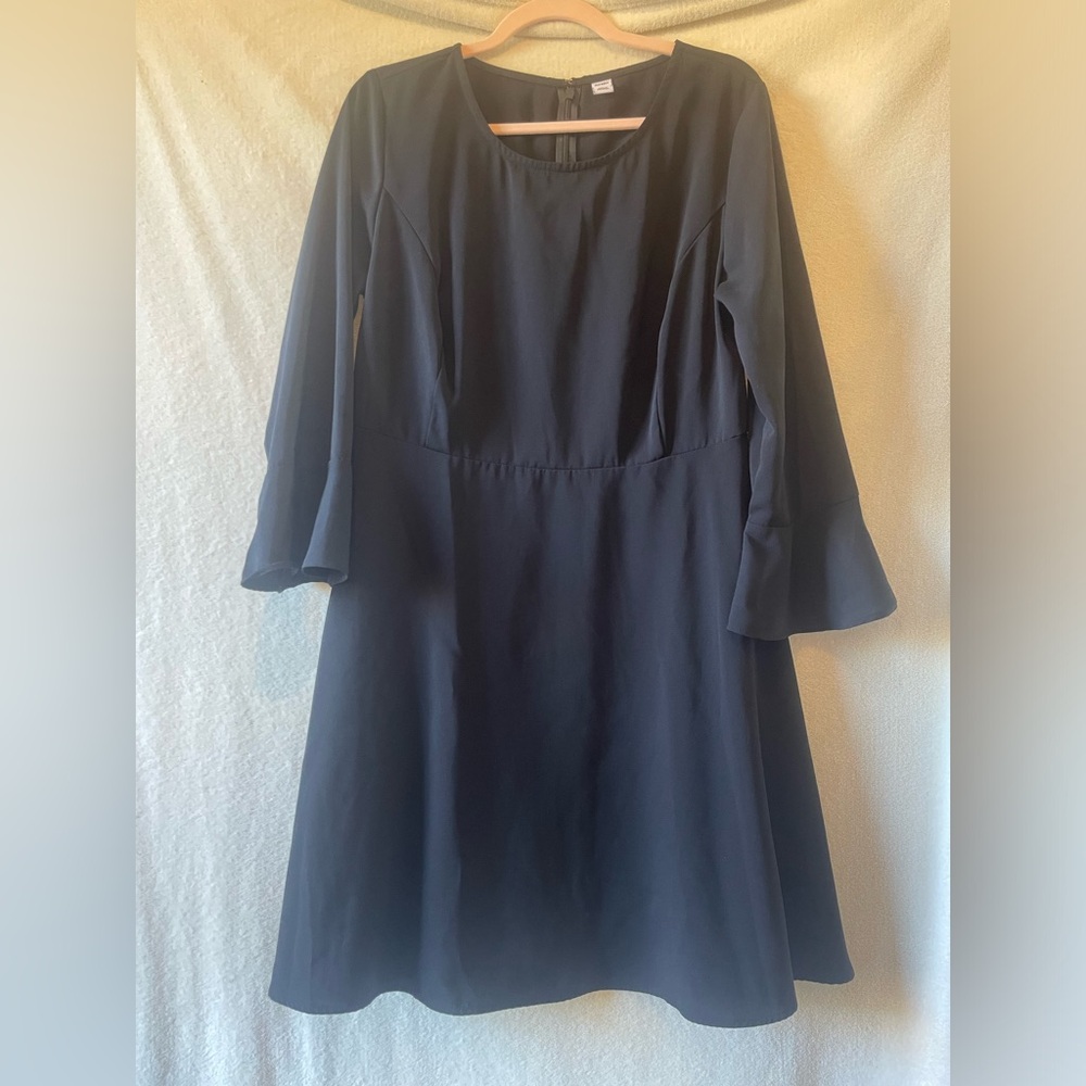 Old Navy Black Fit Flare A Line Mini Dress 3/4 Bell Sleeve Size Large Career LBD